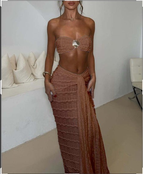 A large quantity of GY26049 lace jacquard vacation seaside casual swimwear two-piece sets