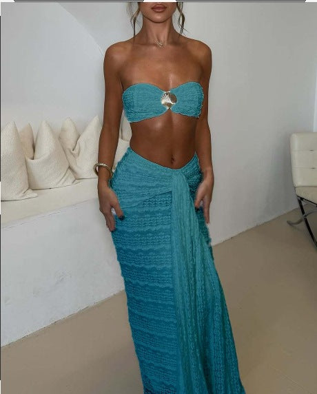 A large quantity of GY26049 lace jacquard vacation seaside casual swimwear two-piece sets