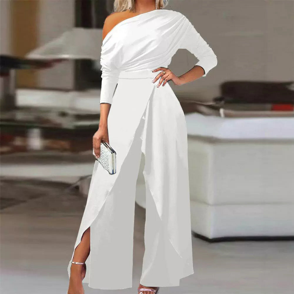 One-shoulder formal and elegant party jumpsuit