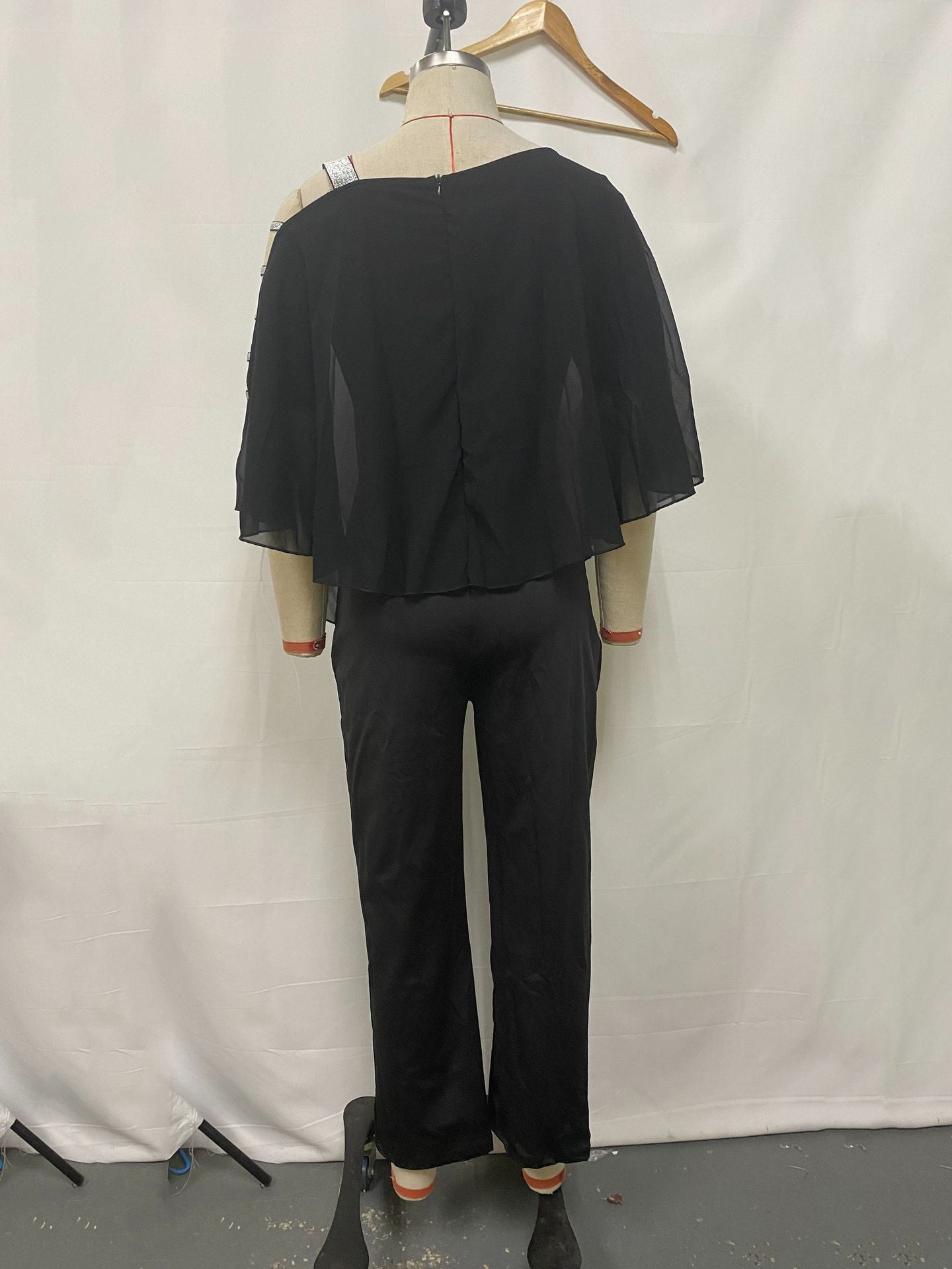 Solid color irregular off-the-shoulder one-piece flared pants for women's autumn and winter